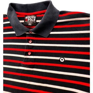Southpole Striped Polo Shirt XL Mens Red White Black Short Sleeve VTG.‎ Y2K 90s
